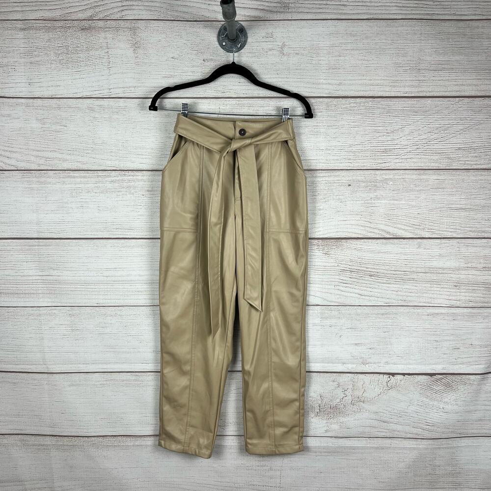 BCBG Generation Women's Khaki Faux Leather Tie Waist Pants Size XS